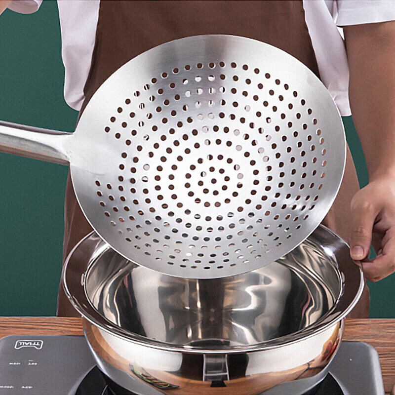 Temeiju stainless steel colander filter sieve large long-handled sieve chef's colander scooping ladle noodles spoon hotel canteen restaurant