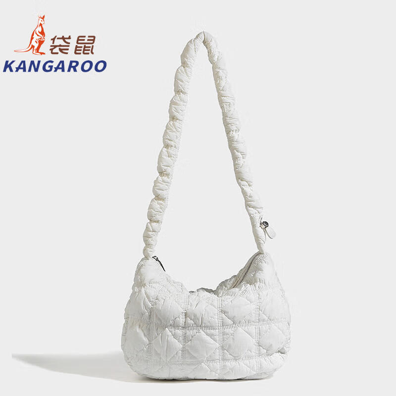 Kangaroo (KANGAROO) new pleated design dumpling bag women's large capacity lightweight shoulder crossbody bag versatile commuting casual niche black