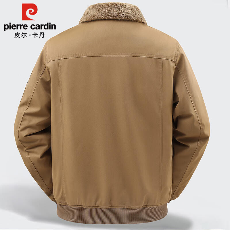 Pierre Cardin Austrian fleece jacket men's autumn and winter plus velvet warm and cold-proof clothes retro work jacket men's khaki 2XL