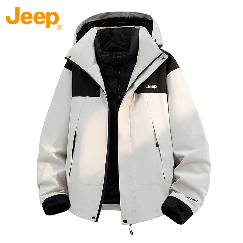 JEEP Jeep down jacket for men and women, winter three-in-one assault jacket, warm clothes for men and women, snow mountain 3XL