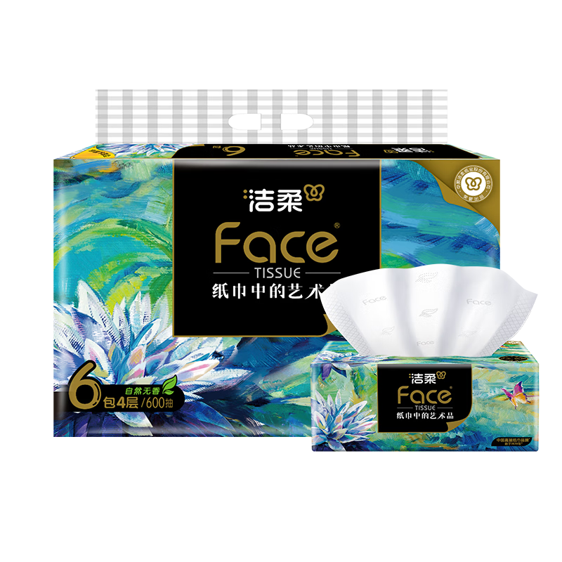Jierou tissue art oil painting face thickened 4 layers 100 sheets * 6 packs large size M size soft wettable tissue paper