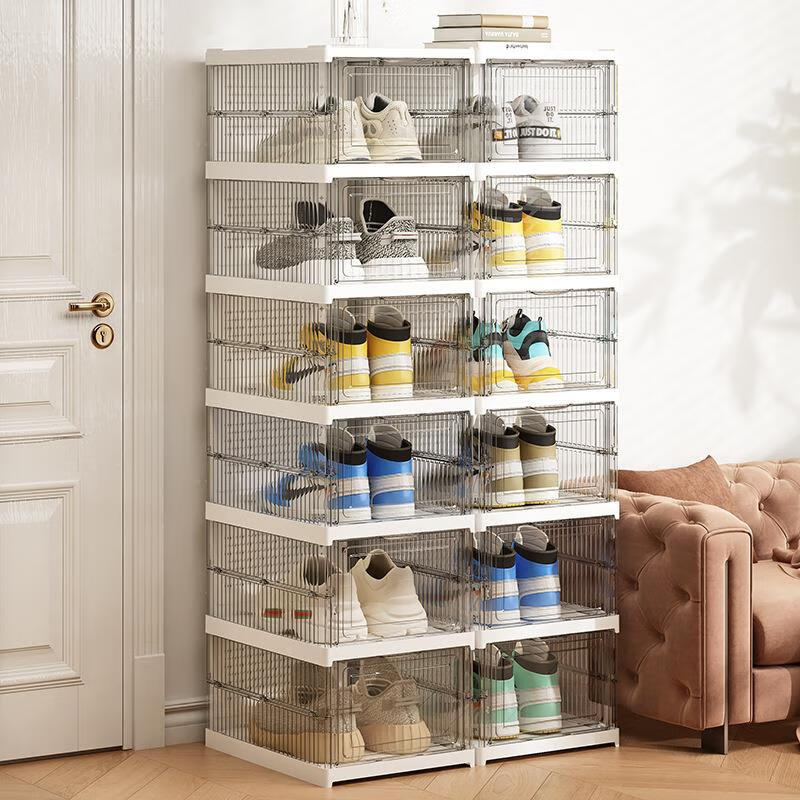 Knock-in-one shoe box household multi-layer foldable magnetic shoe cabinet dust-proof and installation-free transparent shoe storage cabinet storage box