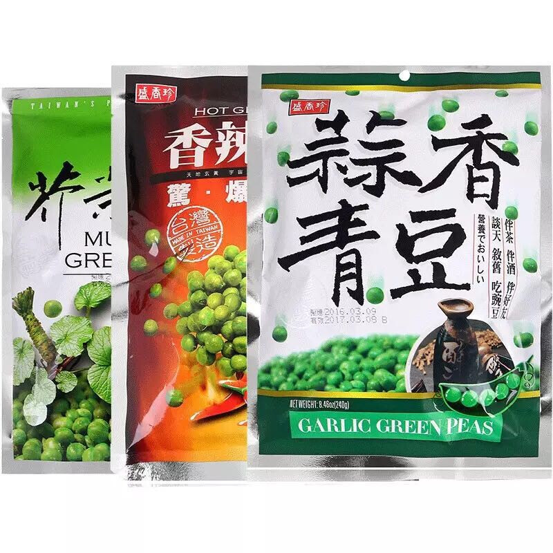 Imported from Taiwan, Shengxiangzhen Garlic Mustard Spicy Green Beans 3-flavor combination, 3 bags in total, snack snacks Spicy Green Beans 240g*3