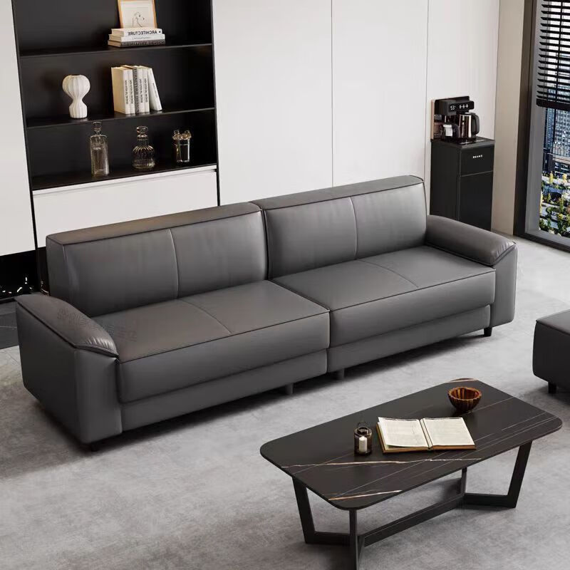 25 Cat Scratch Leather Sofa Living Room Small Apartment Rental Chess and Card Room Office Straight Three-Seater Sofa Light Gray Ecological Simulation Cat Claw Leather Straight Three-Seater 1.9 Meters