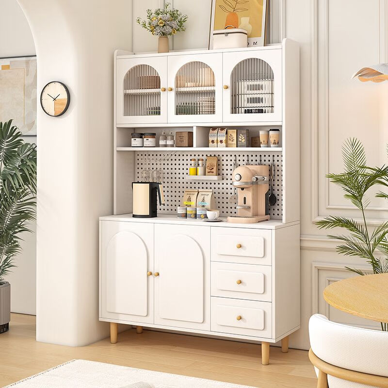 Log cream style sideboard against the wall integrated storage cabinet kitchen guest dining room multi-functional storage storage cabinet wine cabinet 60*40*190 milk white/embossed door delivered to the home