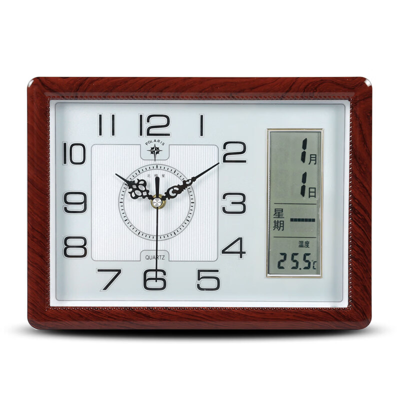 Polaris (POLARIS) desk clock, calendar clock, temperature clock, table clock, electronic clock, simple modern living room quartz clock, 2826 gold single seat hanging dual-purpose