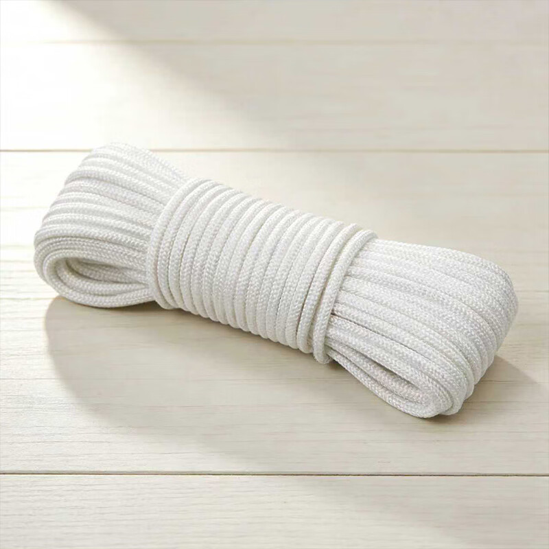 Mandelai nylon rope, strong, high-strength drawstring, wear-resistant clothesline, packaging and bundling goods, cotton rope, braided packaging, fixed bundling string, white 6mm*50m