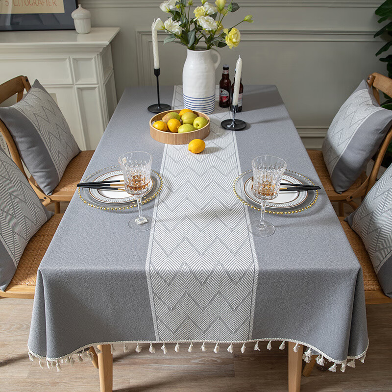 Xinjinngle dining table tablecloth light luxury high-end high-end fabric cotton and linen small fresh Nordic simple modern rectangular coffee table rice large ripple-coffee 90*90cm (suitable for small square table)