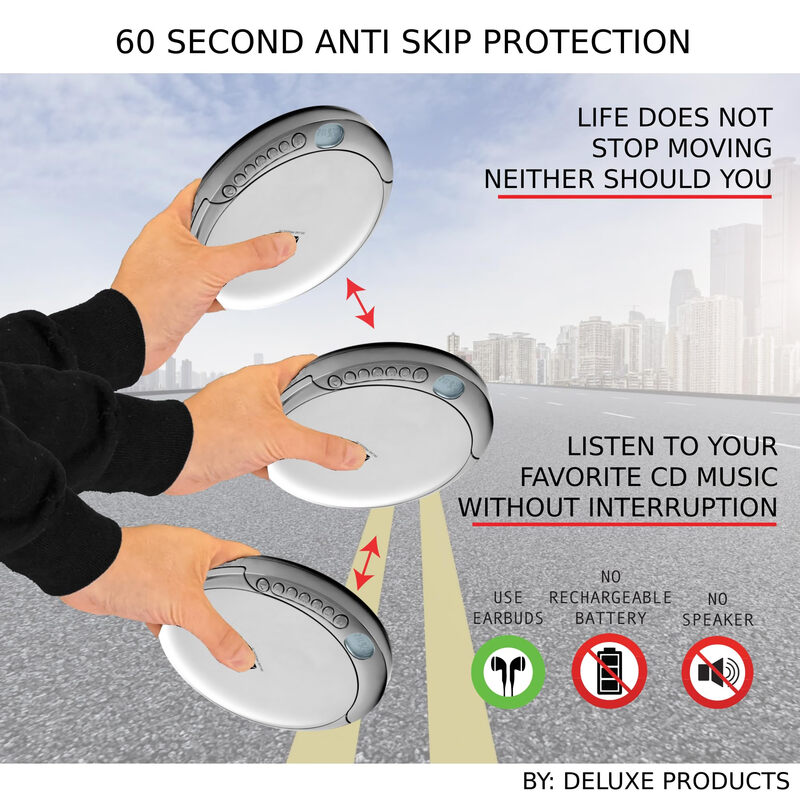 Deluxe Products Deluxe Portable CD Player 60 Seconds Anti-Bounce CD/CD-R/CD-RW Headphones/AUX Home Car DP-PCD-001-SIL Silver Silver