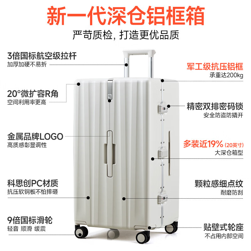 Hanker large-capacity suitcase aluminum frame women's boarding trolley case men's 20-inch rose white 44 liter password suitcase enlarged