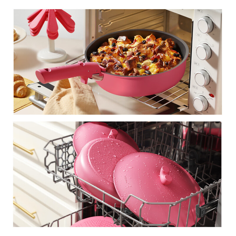 CaROTE non-stick pot removable handle pot household flat-bottomed titanium wok three-piece pot set complete household 7-piece set gray