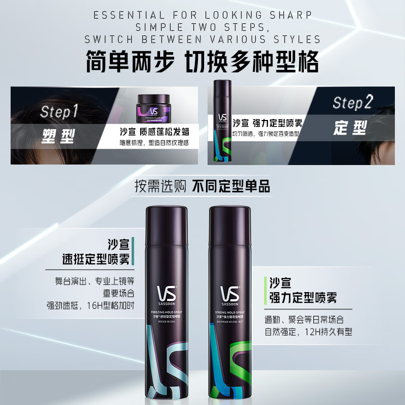 Sassoon powerful styling spray 300ml Shan Yichun's same style 12-hour long-lasting styling hairspray for men and women