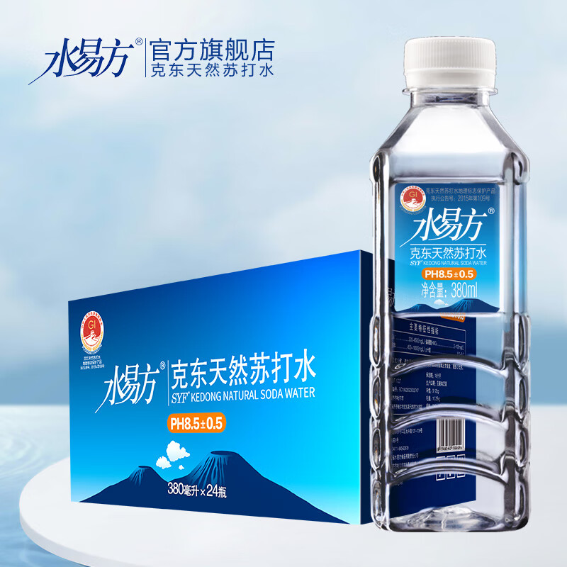 Shui Yifang (SYF) Shui Yifang Kedong natural soda water 380ml*24 bottles of non-steamed weakly alkaline drinking soda water in a box