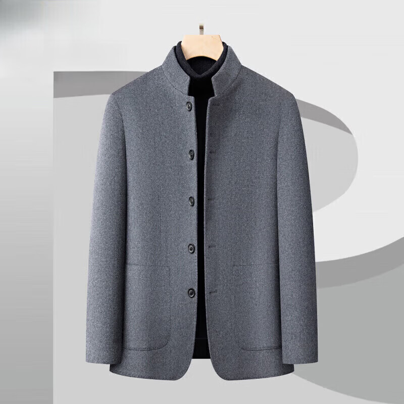 JASONWOOD luxury high-end brand woolen jacket tunic autumn and winter goose down lining stand-up collar double-sided woolen men's jacket high-end coffee color ready stock thickened autumn and winter M recommended 110-130 pounds