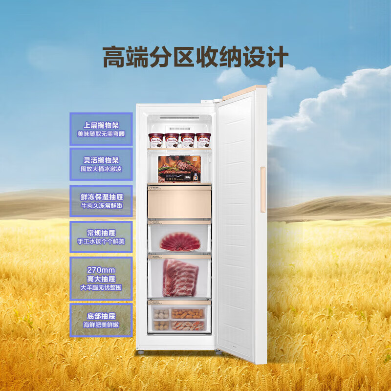 海尔(Haier)210L立式冰吧单门冰柜 风吹麦浪设计 柔性双变频 风冷无霜 鲜冻保湿 抑菌除异味BD-210WGHD6GL