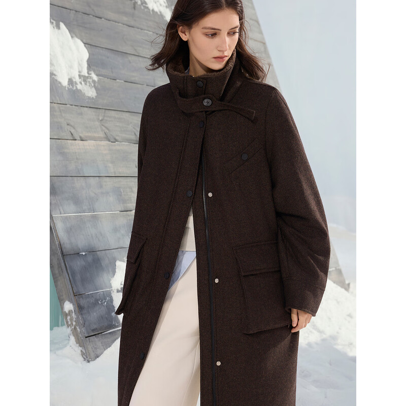 ELLE90 White Duck Down Retro Woolen Down Jacket Women's 2025 Winter New Design Sheep Wool New Year's Long Jacket Brown M