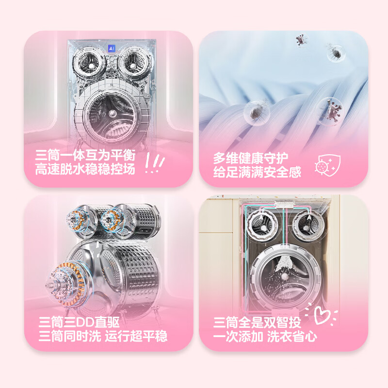 Lazy three-tub washing machine Pro produced by Leader Haier, fully automatic direct drive for underwear washing, three barrels, replacement subsidy 12.5 kg, Lin Gaoyuan XQGL125-MBDE699WU1