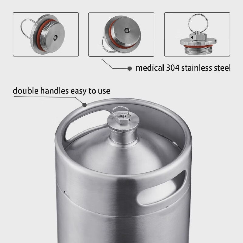 2L3.6L4L5L10L304 stainless steel beer barrel, white wine barrel, home brewed beer second batch wine barrel, 1 pressure relief cover
