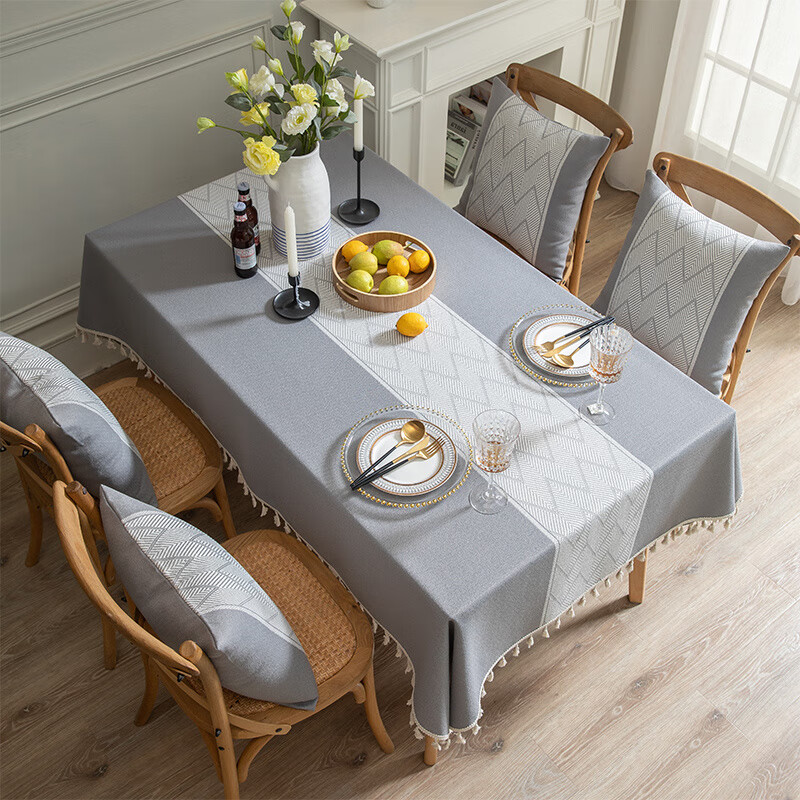 Xinjinngle dining table tablecloth light luxury high-end high-end fabric cotton and linen small fresh Nordic simple modern rectangular coffee table rice large ripple-coffee 90*90cm (suitable for small square table)