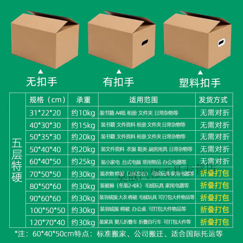 Bun Peng large carton extra large extra hard moving carton thickened household wholesale packaging express logistics packaging storage and organization 5 pieces - plastic buckle five layers extra hard 50*40*40 small items moving