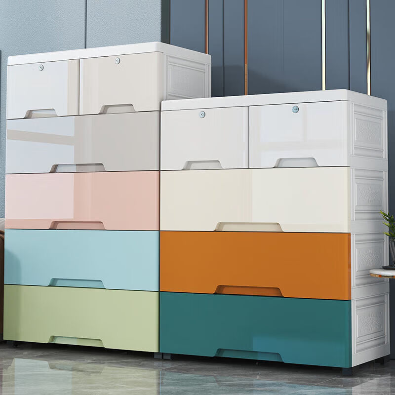 Jingdong Express Large Storage Cabinet Storage Cabinet Organizer Home Storage Extra Height Drawer-type Children's Wardrobe 50cm Width Macaron 5-layer Integrated Medium Frame Structure