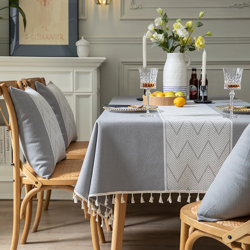 Xinjinngle dining table tablecloth light luxury high-end high-end fabric cotton and linen small fresh Nordic simple modern rectangular coffee table rice large ripple-coffee 90*90cm (suitable for small square table)