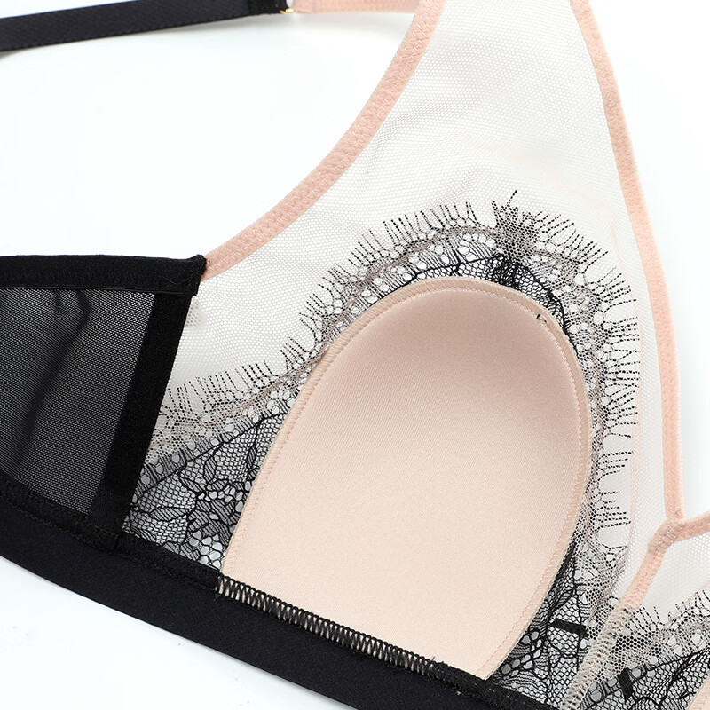 Fundisy Hong Luck Kitten Ears Underwear Women's Eyelashes Lace Rabbit Ears Thin Sexy Red Bra Black BLK S