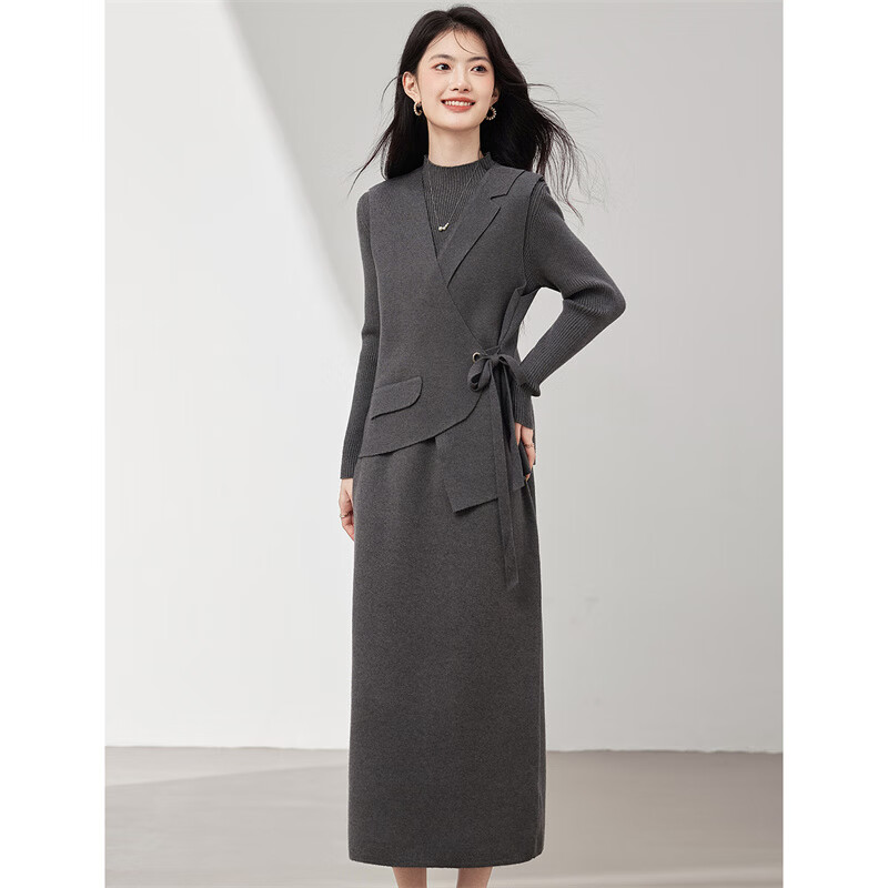 Xinfeiyu fashionable temperament knitted sweater vest suit for women 25 autumn and winter new versatile bottoming dress two-piece set