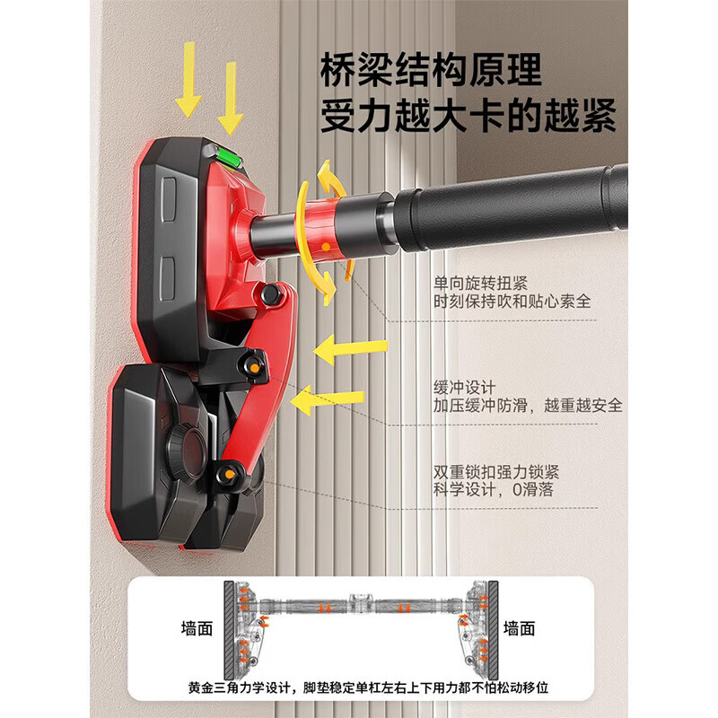 Door-mounted horizontal bar for home indoor children's punch-free wall pull-up device for children's single pole home fitness equipment for high school entrance examination, upgraded triangle plate + level, suitable for 101-145CM installation