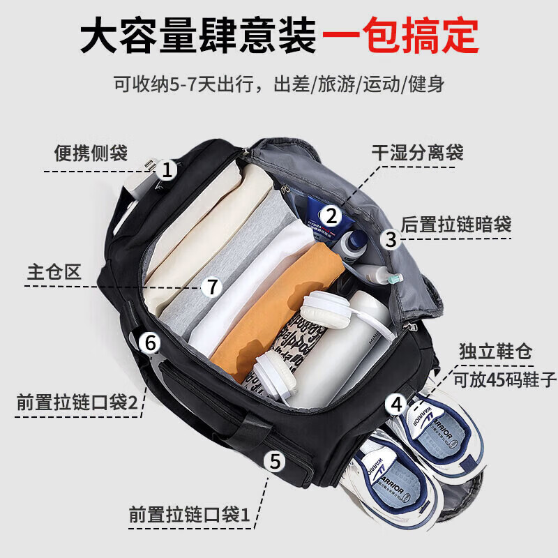 Pull-back travel bag for men, large-capacity business trip portable luggage bag, portable storage bag, dry and wet separation fitness sports bag for women