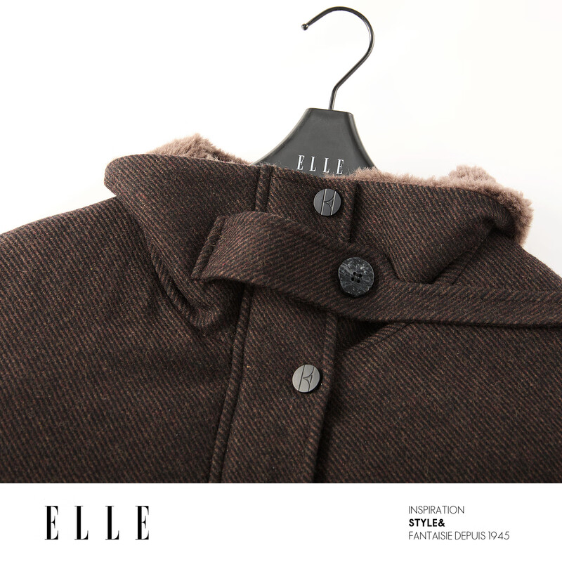 ELLE90 White Duck Down Retro Woolen Down Jacket Women's 2025 Winter New Design Sheep Wool New Year's Long Jacket Brown M