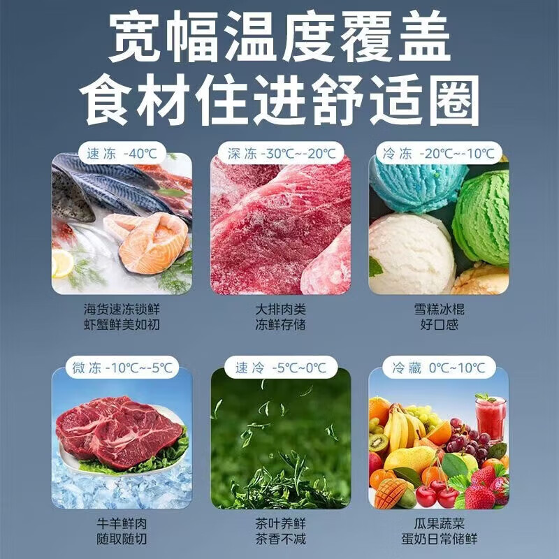 Midea colorful crystal glass panel freezer for home and business use ultra-low temperature minus 40 degrees instant freezing freezer refrigeration and freezing level one energy efficiency energy saving electronic temperature control -40 instant freezing colored crystal glass door panel 203L