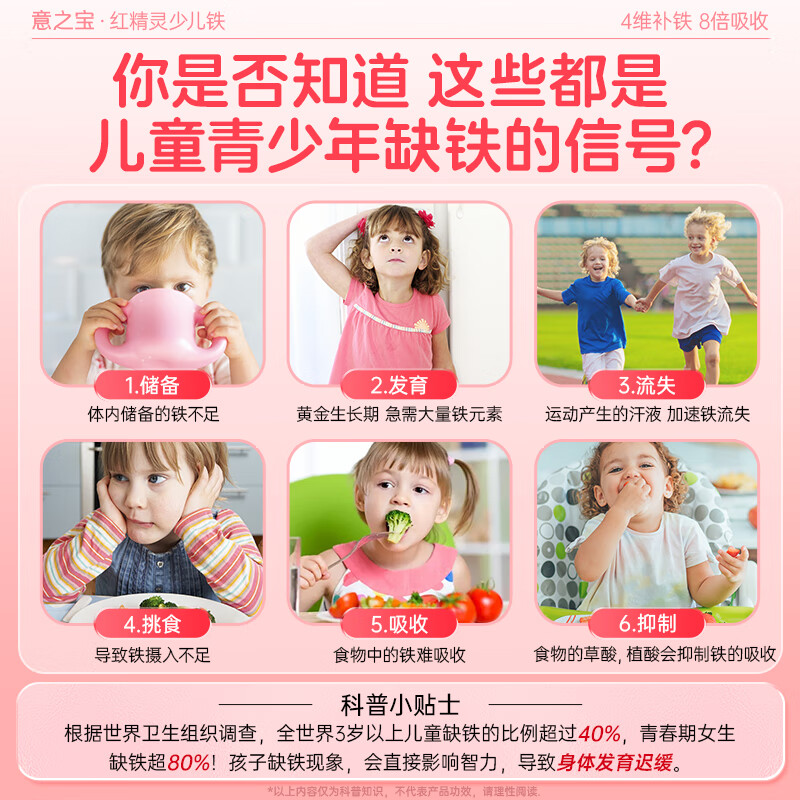 Yizhi Baohong Elf Children's Iron Supplement Powder for Teenagers and Children Anemia Blood Replenishment No Rusty Smell 20 Bags/Box