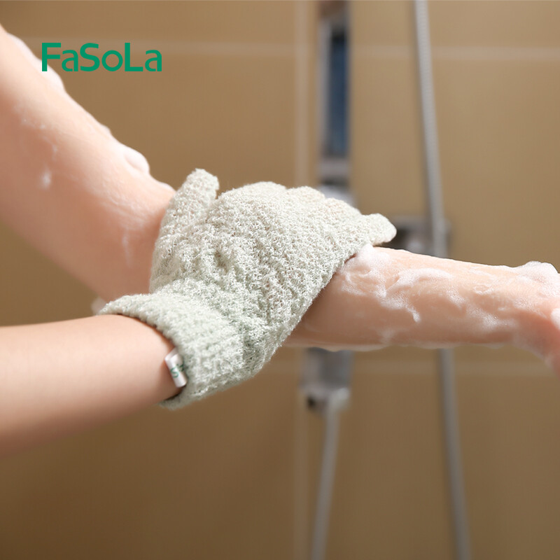 Japanese Fasola bath wipes, five-finger bath towels, back-pull strips, long bath sponges, white five-finger bath gloves (one pair)