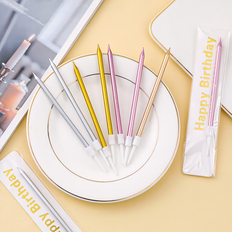 Pupan Pencil Candle Birthday Candle Single Cake Decoration Long Rod Golden Silver Gilded Candle Baking Decoration Baking Rainbow Birthday Candle 10 Pieces