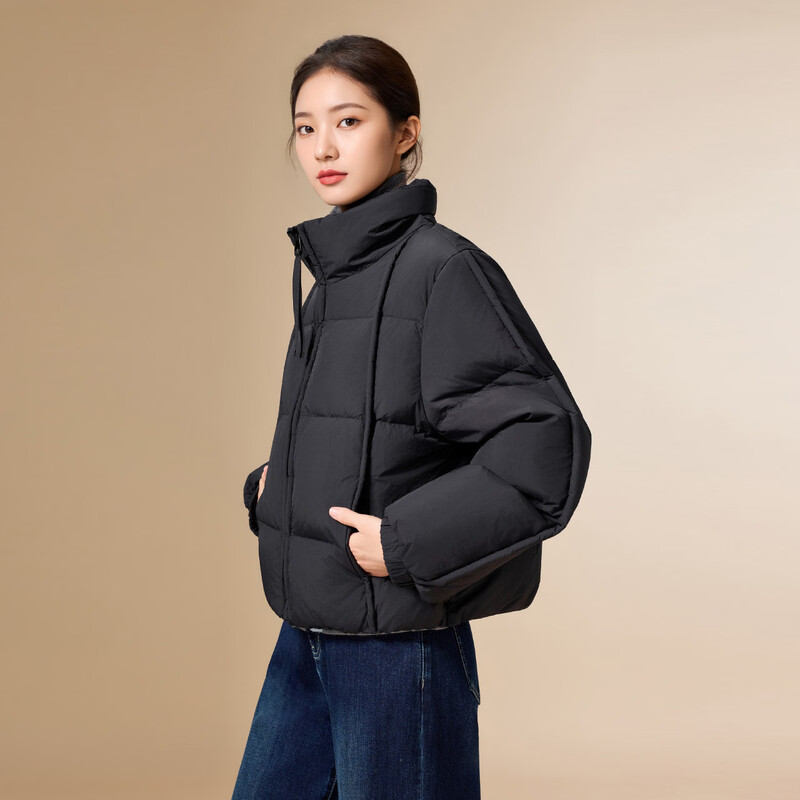 IEF/Aiyifu 2025 Winter New Korean Style Simple Casual Commuting Versatile White Duck Down Stand Collar Down Jacket Black M