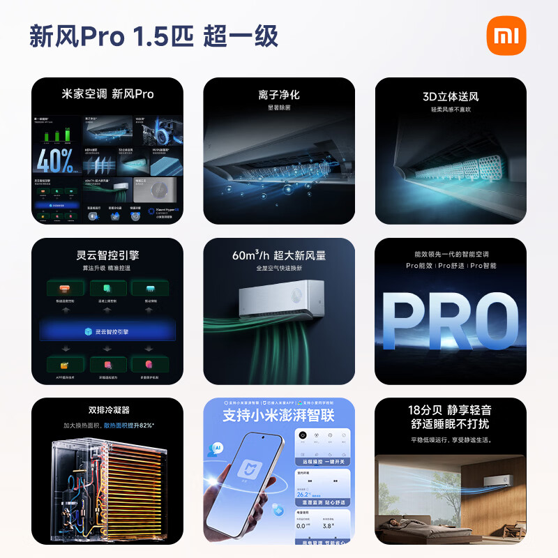 Xiaomi Mijia Air Conditioner Fresh Air Pro 1.5 HP Super Energy Efficiency Inverter Fresh Fresh Air Air Conditioner Hang-up KFR-35GW/F5A1 Ten Year Warranty for the Whole Machine