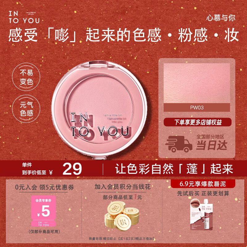 INTO YOU fluffy blush rouge single color contouring birthday gift for women New Year gift PW03 fluffy intellectual powder