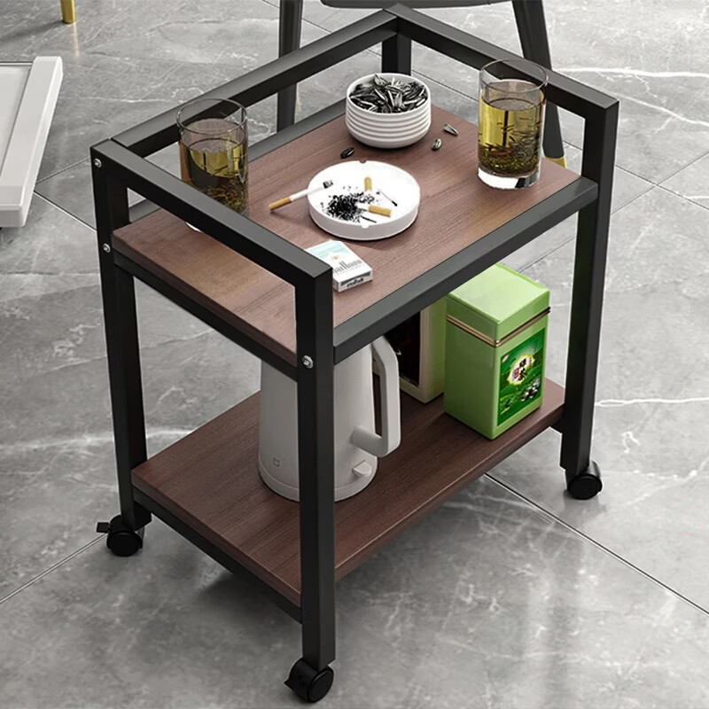 Zhuobo coffee table small table tea table mahjong table side table sofa side table storage rack tea cabinet CJ03 double layer black walnut color