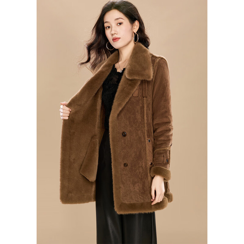 Kebel Maillard wind plus velvet thickened imitation fur coat for women winter 2025 new environmentally friendly fur mid-length coat L