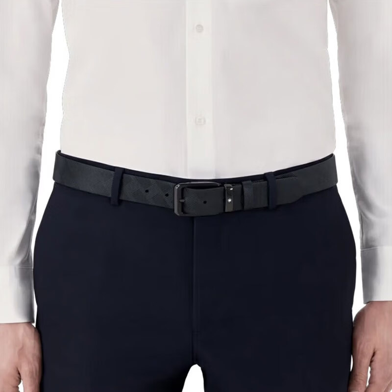 Montblanc business casual men's belt, classic 3.5cm wide series double-sided leather belt, gift choice 130587 (rectangular pin buckle) black embossed/black flat double-sided