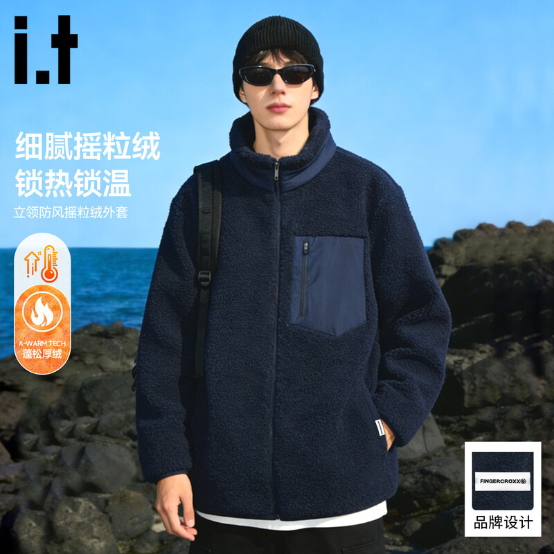 Fingercroxx it men's fleece jacket 2025 winter polar fleece warm top Korean trendy jacket navy 2XL