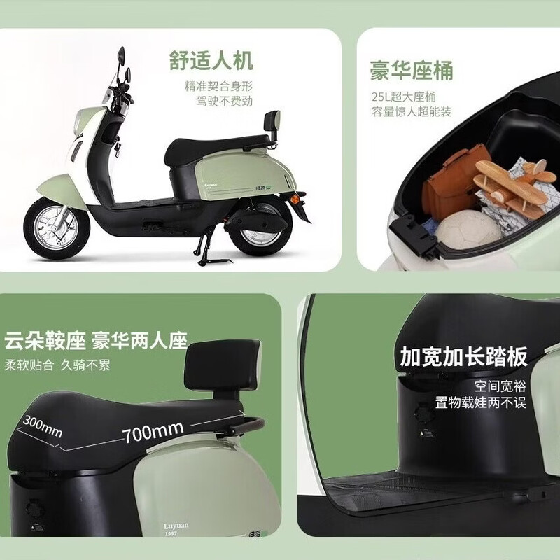 Luyuan Electric Motorcycle M7 Super Long Range Powerful Scooter National Good Car Continued 74km-60V20AH-5 lead-acid batteries-1000W Yunying Gray