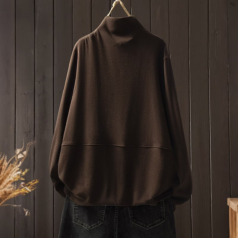 Cypress half-high collar solid color brushed bottoming shirt for women 2025 winter new design loose casual top