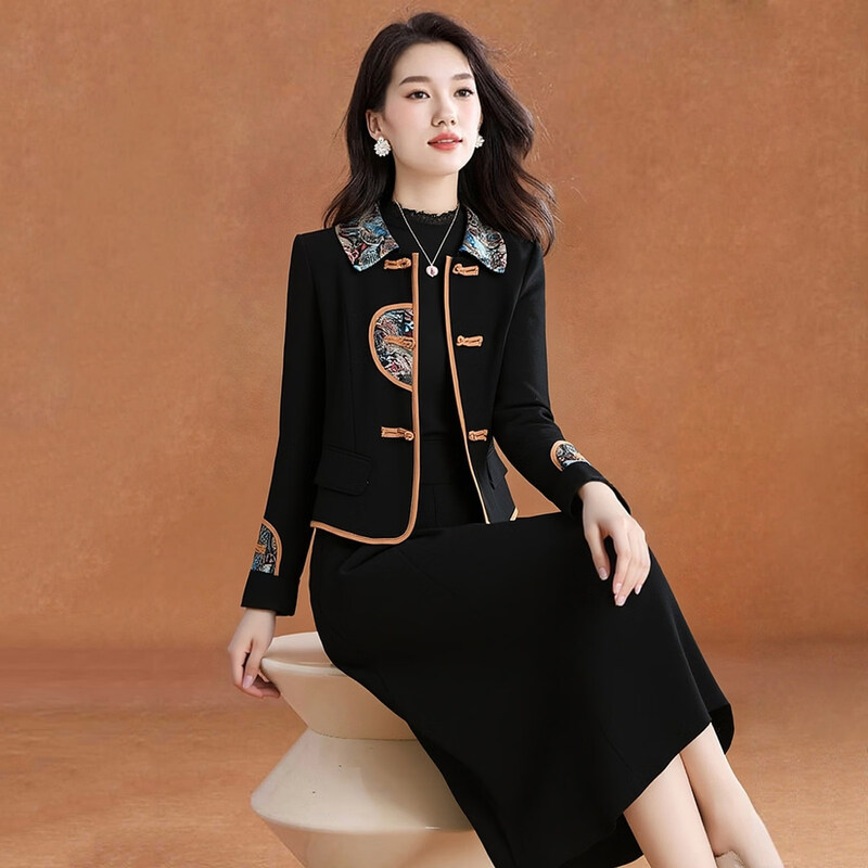Kebel New Chinese Style National Style Jacket Dress Suit Women's 2025 New Autumn and Winter High-end Small Fragrance Style Two-piece Set XL