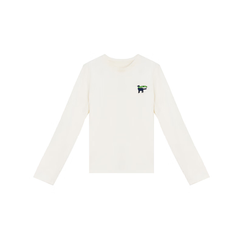 LANCY/LANCY Horse Stepping on the Spring Breeze 2026 Spring New Cotton and Linen Simple Versatile Round Neck Long Sleeve Short T-shirt for Women White M