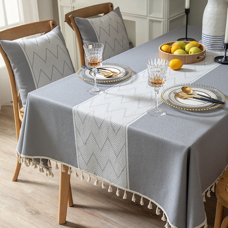 Xinjinngle dining table tablecloth light luxury high-end high-end fabric cotton and linen small fresh Nordic simple modern rectangular coffee table rice large ripple-coffee 90*90cm (suitable for small square table)