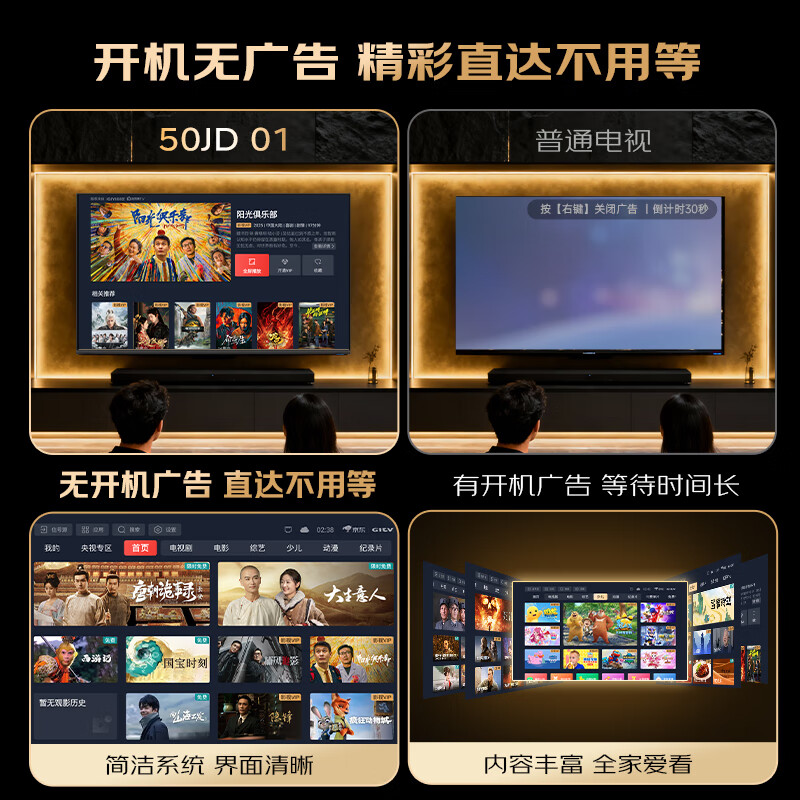 KTC Jingdong co-branded Jingdong OS boot ad-free TV 50JD 01 series 50-inch high-definition full-screen first-class energy-efficiency TV T50K4