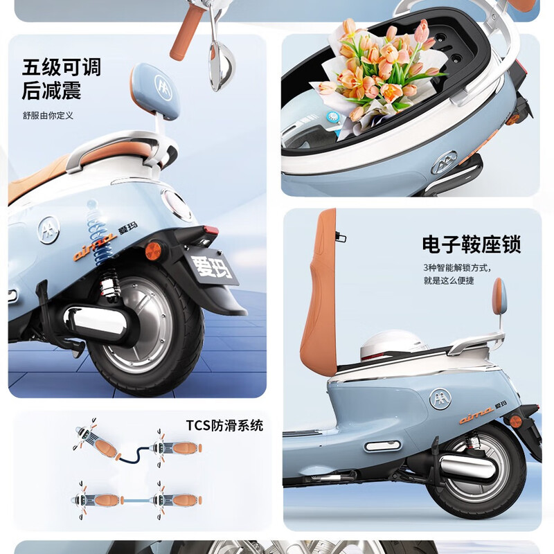 Emma electric motorcycle Q7 graphene lead-acid large battery with long battery life 72V25Ah battery luxury retro smart and comfortable electric vehicle bright whale gray