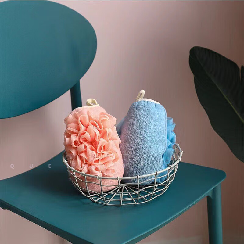 QUEENJOY Bath Flower 2-in-1 Bath Towel Double-sided Rub Mud and Dust Rubbing Gloves Bath Bath Towel Foaming Net This is a thickened version Bath Flower + Rubbing - Dual Purpose Gray